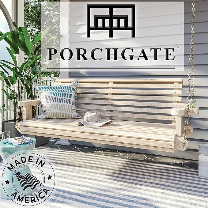 Porchgate Amish Heavy Duty 800 Lb Roll Comfort Treated Porch Swing W/Chains (5 Foot, Unfinished)