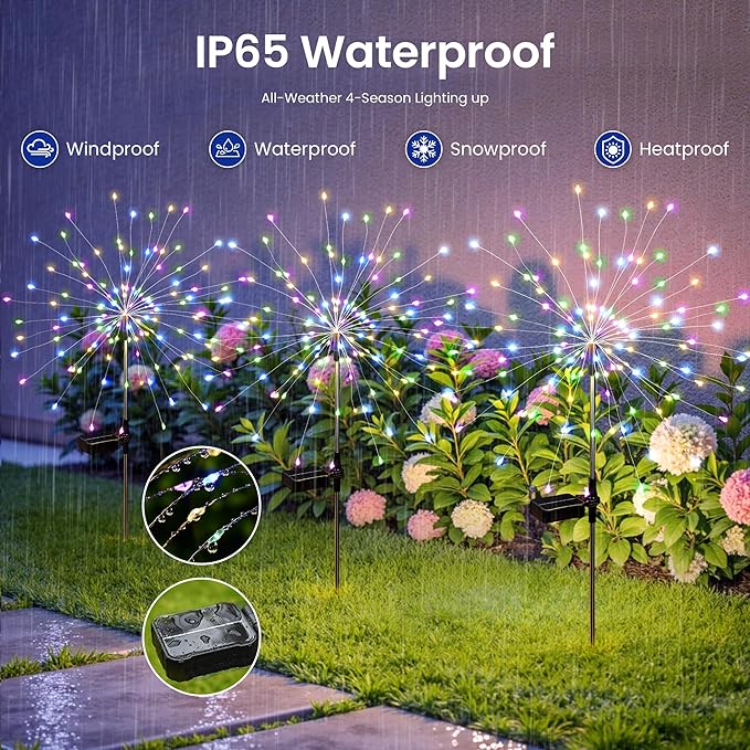 Solar Lights Outdoor, 120LED 8pack Fairy Garden Lights Decor for Outside Fireworks Lights Solar Powered for Yard, Patio, Pathway, Walkway, Balcony,Multicolor