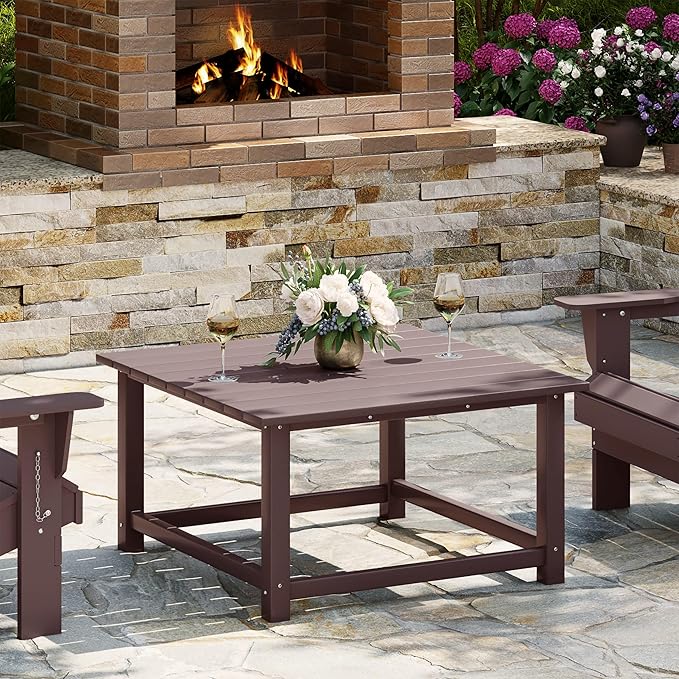 WestinTrends Malibu Low Outdoor HDPE Square Patio Coffee Table, Dark Brown