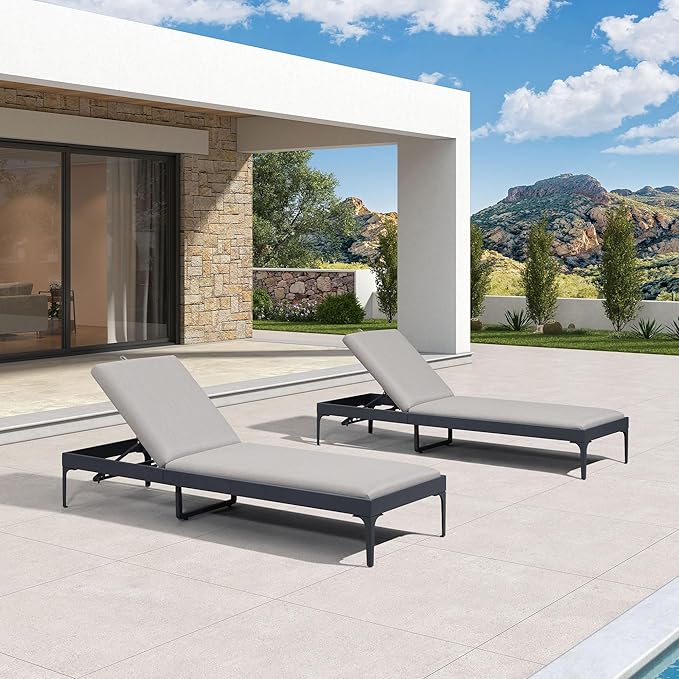 PURPLE LEAF 1 Piece Outdoor Chaise Lounge Aluminum Adjustable Patio Lounger Chair with Cushion Reclining Beach Daybed for Poolside Balcony Deck Backyard, Dark Grey