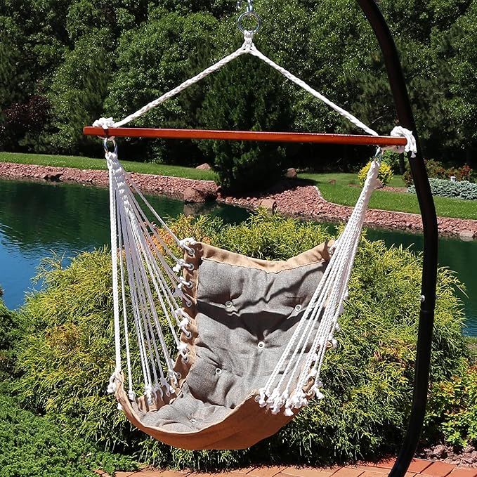 Sunnydaze Tufted Victorian Large Hanging Hammock Chair - Sturdy 300 Pound Capacity - Gray