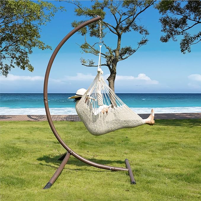 Lazy Daze Hammocks Chair Caribbean Hanging Rope Swing Chair, 40" Removable Steel Spreader Bar with Anti-Slip Rings, Soft-Spun Cotton Rope for Indoor/Outdoor Backyard & Living Room, Max 500 LBS, Beige