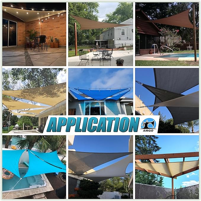 Amgo Custom Size 10' x 18' x 20.6' Beige Right Triangle Sun Shade Sail Order to Make Canopy Awning UPF50+ AGSLT, 95% UV Blockage, Water & Air Permeable, 200GSM Commercial Standard (We Customize)