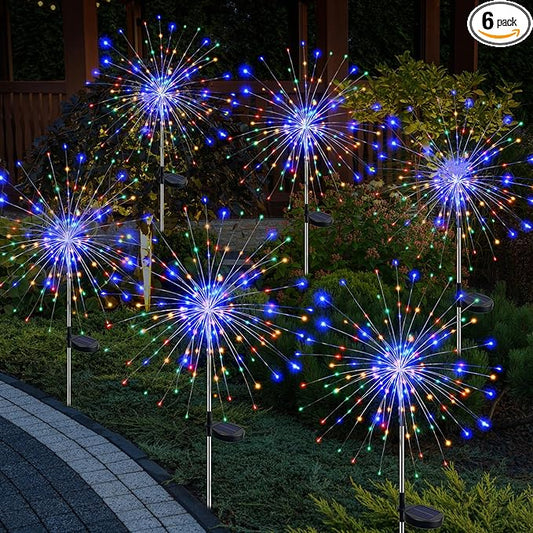btfarm 6 Pack Solar Garden Lights Outdoor, 8 Modes Firework Lights Solar Powered, Waterproof Twinkle Fairy Light Outside for Yard Patio Pathway Pool Christmas Party Decorative, Multicolor