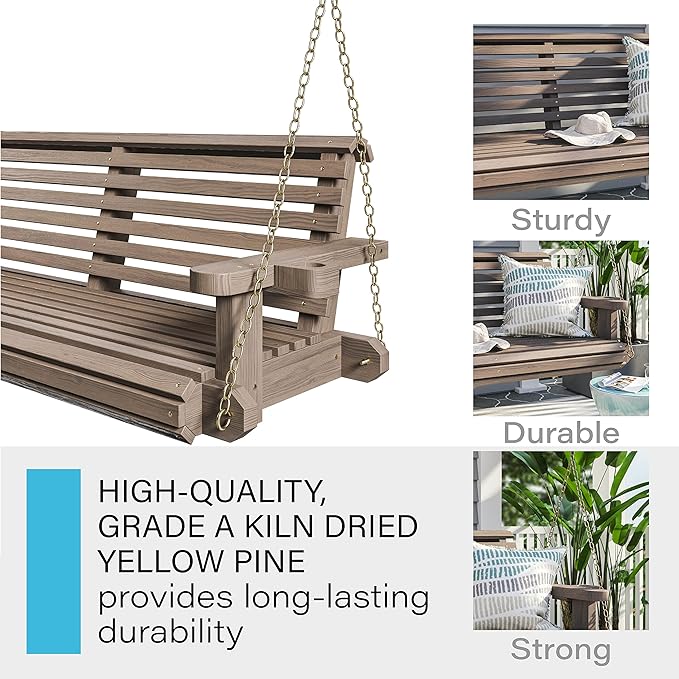 Porchgate Amish Heavy Duty 800 Lb Roll Comfort Treated Porch Swing W/Chains (4 Foot, Warm Walnut Stain)