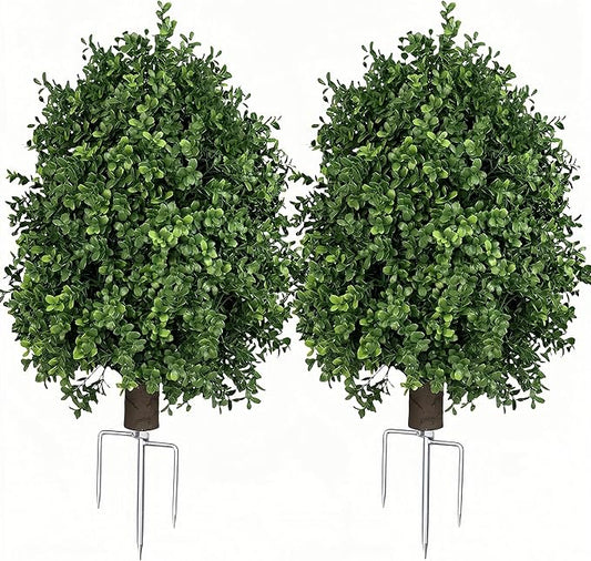 QIANYUN Boxwood Topiary Bush – Artificial Shrubs for Outdoors, Artificial Boxwood Topiary Ball Tree, UV Resistant Evergreen for Front Porch, Garden, Yard & Balcony Decor