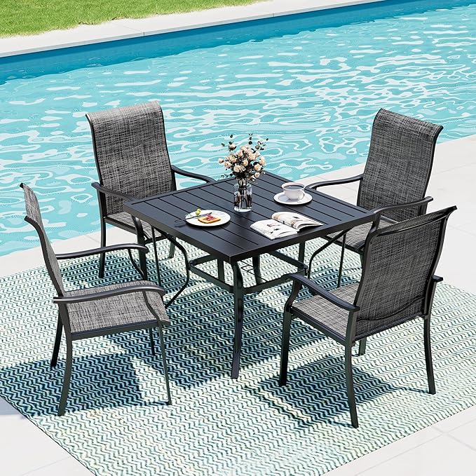 5-Piece Outdoor Dining Set, Patio Furniture Set with 4 Regular Chairs,Patio Dining Set with 1 Rectangular Table for Garden, Backyard, Poolside, Deck, Charcoal