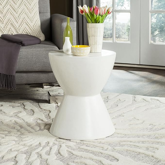 Safavieh Outdoor Collection Athena Modern Concrete Dark Grey Round 17.7-inch Accent Table