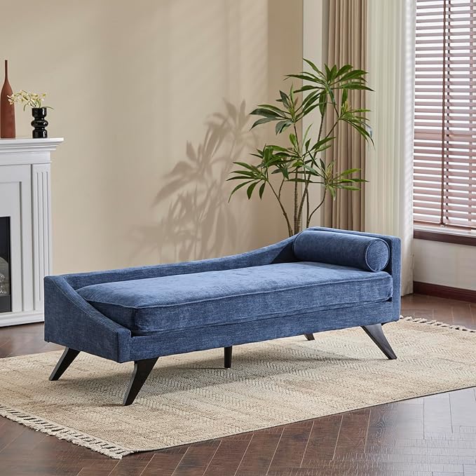 Christopher Knight Home Cagle Upholstered Loveseat Sofa with Splayed Legs, Birch Wood Frame Lounge Chair, Living Room Chaise Lounge Chair Indoor, Soft Lounge Sofa with Rolled Accent Pillow, Navy Blue