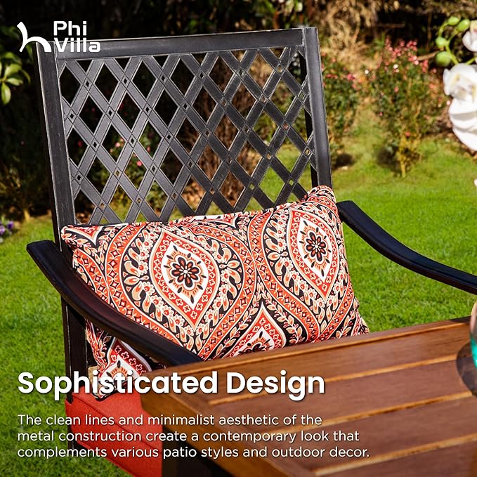 PHI VILLA 3 Piece Outdoor Bar Furniture Set, Counter-Height Patio Bistro Table & Swivel Bar Stools Chairs with Red Cushion for Garden, Backyard, Deck