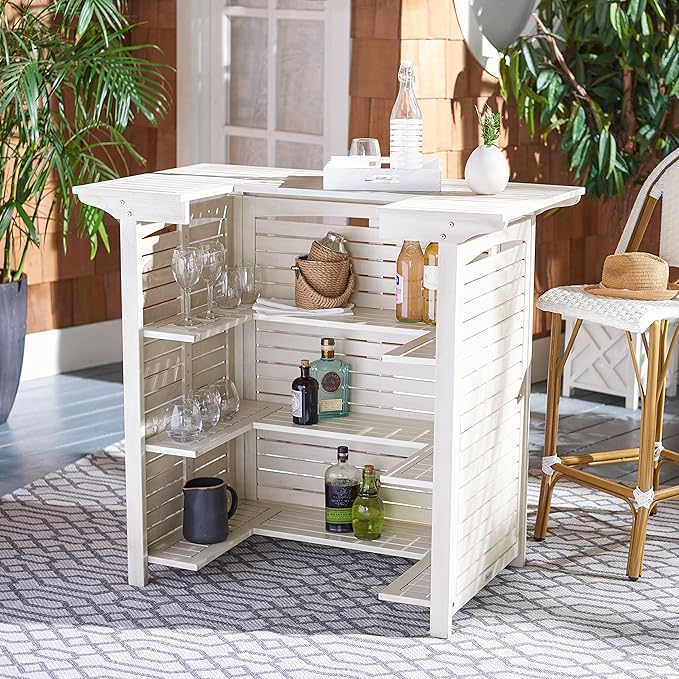 SAFAVIEH Outdoor Collection Monterey White Wash 3-Shelf Patio Bar Table
