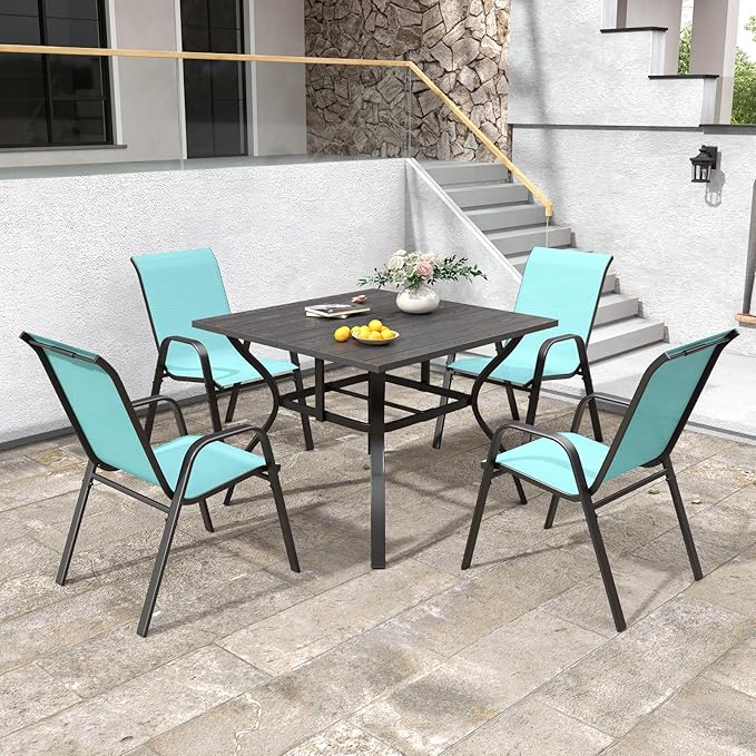 Patio Chairs Set of 4, Stackable Outdoor Dining Chairs for All Weather Textilene Fabric & Metal Frame, Outdoor Chairs Set for Backyard Deck Garden