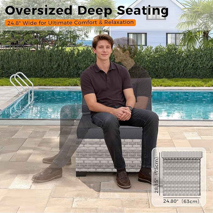 10-Seat Outdoor Wicker Patio Furniture Set with Fire Pit Table, Modular Rattan Sectional Sofa & 2 Swivel Rocking Chairs, 4" Thick Cushions, Rust-Resistant Frame,Black