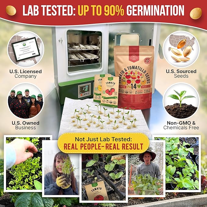 Organo Republic 14 Rare Tomato & Tomatillo Garden Seeds Variety Pack - 1,020+ Non-GMO Heirloom Tomato & Tomatillo Seeds for Outdoors & Indoor Home Gardening