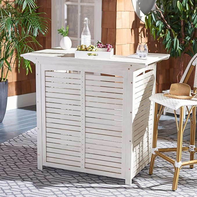 SAFAVIEH Outdoor Collection Monterey White Wash 3-Shelf Patio Bar Table