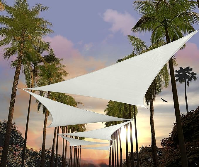 Amgo Custom Size 18' x 18' x 18' White Triangle Sun Shade Sail Order to Make Canopy Awning UPF50+ AGSLT, 95% UV Blockage, Water & Air Permeable, 200GSM Commercial Standard (We Customize)