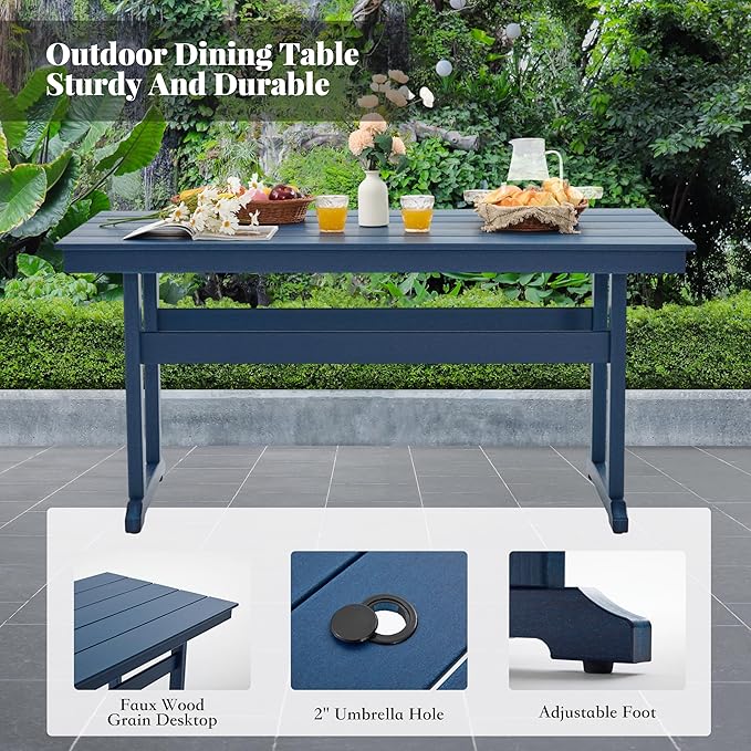 HDPE Dining Table Set for 8,10-Piece Outdoor Table and Chairs Include 8 Dining Chairs and 2 Pcs 62.5" Patio Dining Table with Umbrella Hole (Blue)