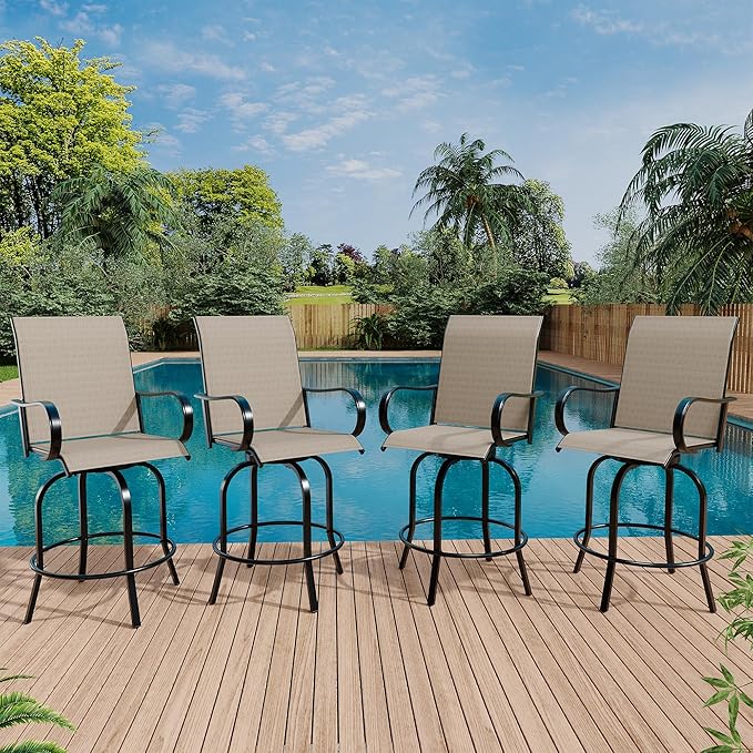 GarveeLife 2 Piece Outdoor Swivel Bar Chairs, Patio High Swivel Bar Stools, All Weather High Back and Armrest Patio Chairs, Outdoor Rotating Chair Counter Height for Deck Lawn Garden Backyard