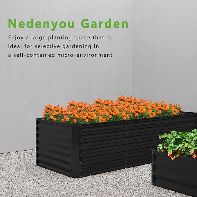2PCS 4x2x1FT Galvanized Raised Garden Bed,Planter Raised Beds-Metal Garden Box,Large Plant for Outdoor Planting, Vegetables Bed，Flower,herb-Black