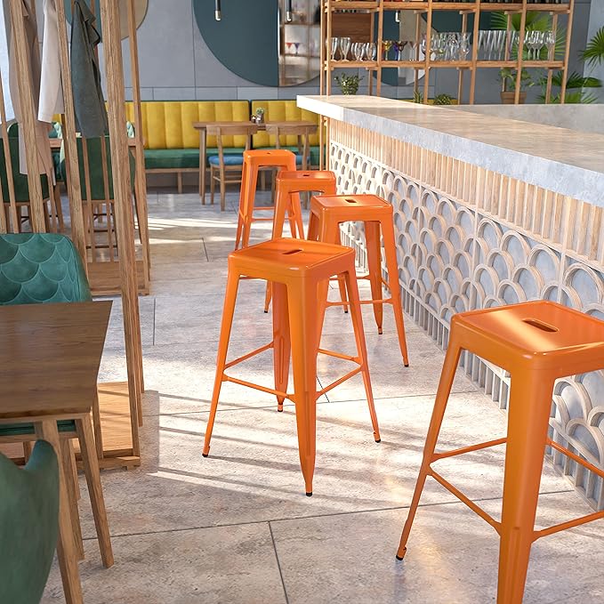 Flash Furniture Commercial Grade 30" High Backless Orange Metal Indoor-Outdoor BarStool with Square Seat