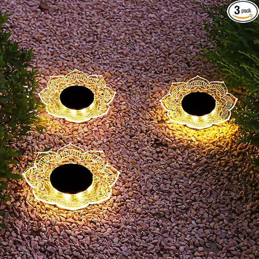 Roaming Acrylic Petal Bury Light 3-Pack Suitable for Gardens, Courtyards, Terraces, Corridors, Alleys, and Pedestrian Walkways (Lotus)