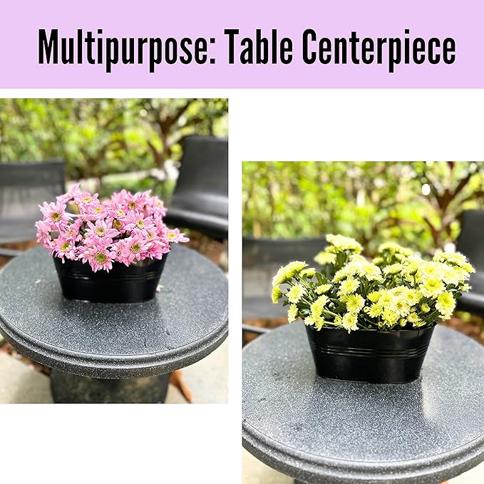 LaLaGreen Outdoor Rail Planter (11.8 Inch, 6 Pack) Black Metal Iron Hanging Flower Pots Deck Railings Fence Buckets Outside Countryside Boho Style Wall Mount Window Box Plant Holder Hook Porch Decor