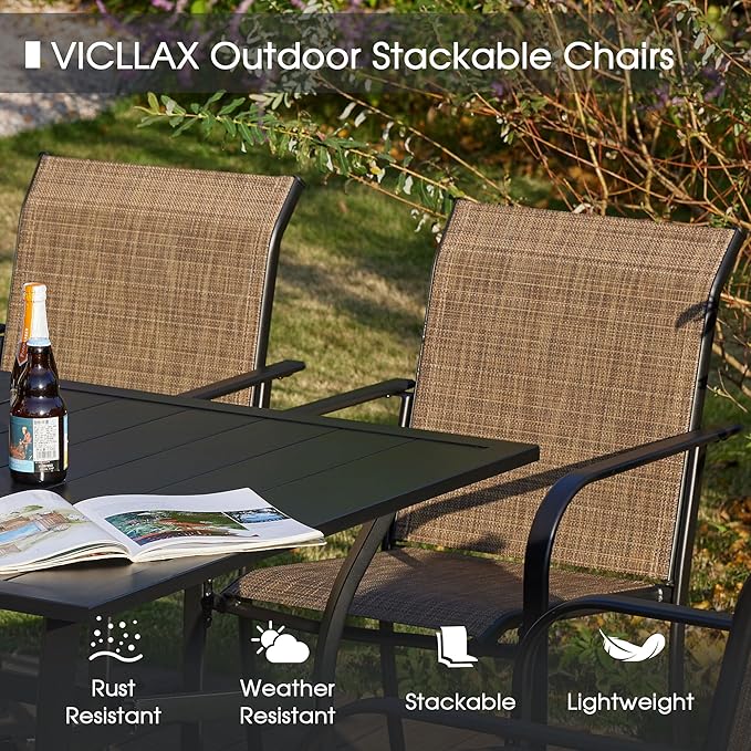 VICLLAX Patio Table and Chair Set of 6, All Weather Metal Round Outdoor Dining Furniture Set-50 Round Outdoor Table and Chairs, Black Tabletop