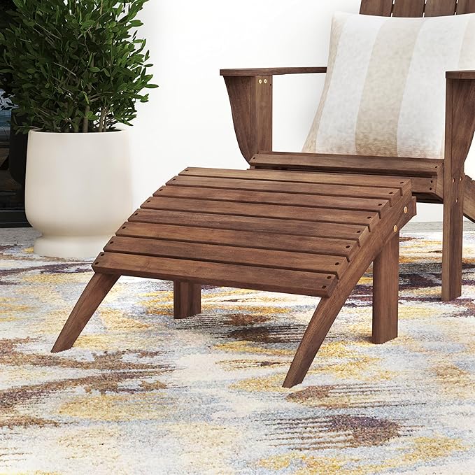 Linon Home Dcor Linon Adirondack Woodstock Ottoman, Teak Stain, Acorn, 21.6"W x 21.06"D x 13.7"H