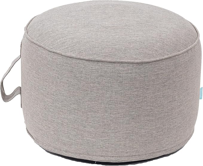 QILLOWAY Indoor/Outdoor Inflatable Stool,Round Ottoman,All Weather Foot Rest for Camping or Home,All Tan/Grey