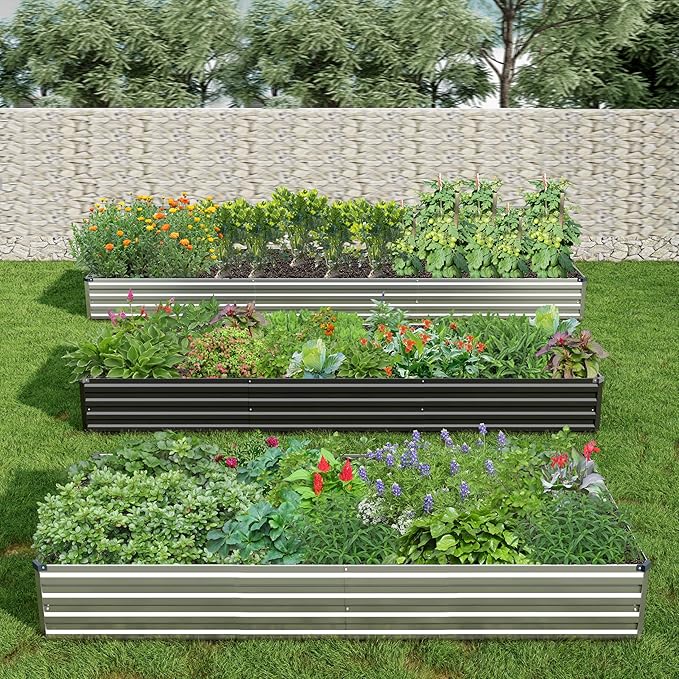 2PCS 9x3x1ft Galvanized Raised Garden Bed Kit,Metal Planter Box for Vegetables,Flowers,Herbs Durable Rust-Resistant Patio Gardening Beds,Black