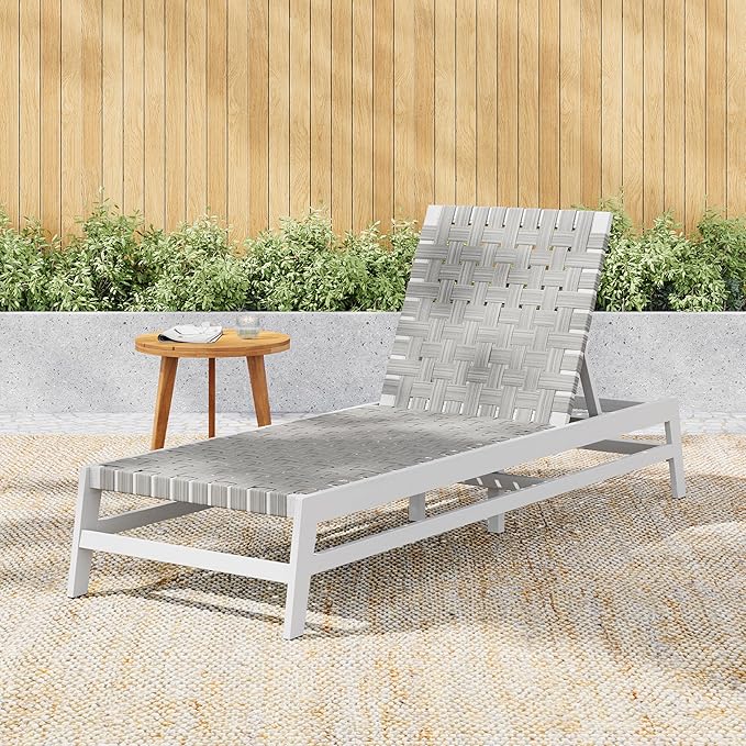Christopher Knight Home Susua Rope Chaise Lounge with Acacia Wood Frame, Adjustable Backrest Single Lounge Sofa, Patio Sun Lounger Recliner Chair for Poolside Backyard, Gray + Light Gray