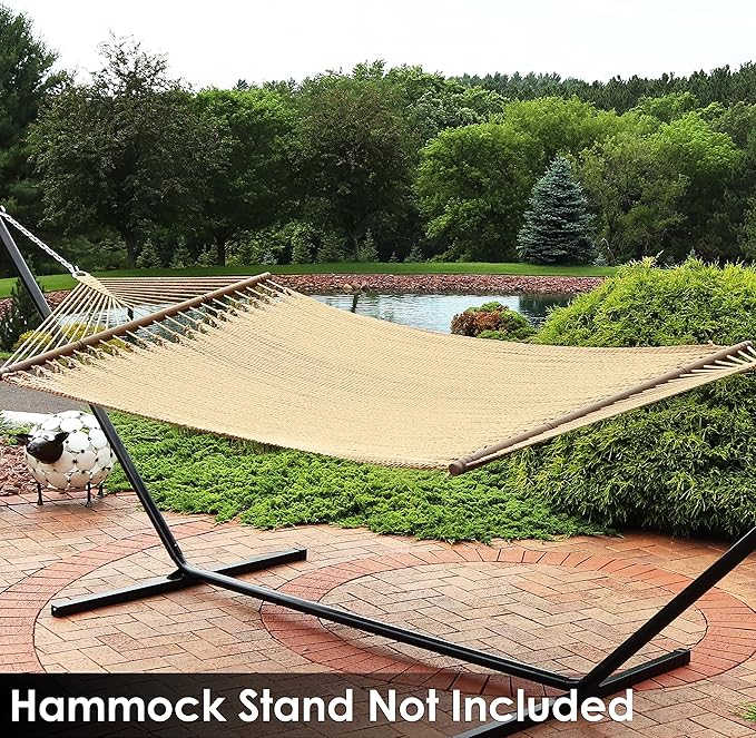 Sunnydaze Soft-Spun Polyester Rope Double Hammock for Outside - 600-Pound Weight Capacity Extra Large Hammock - Tan