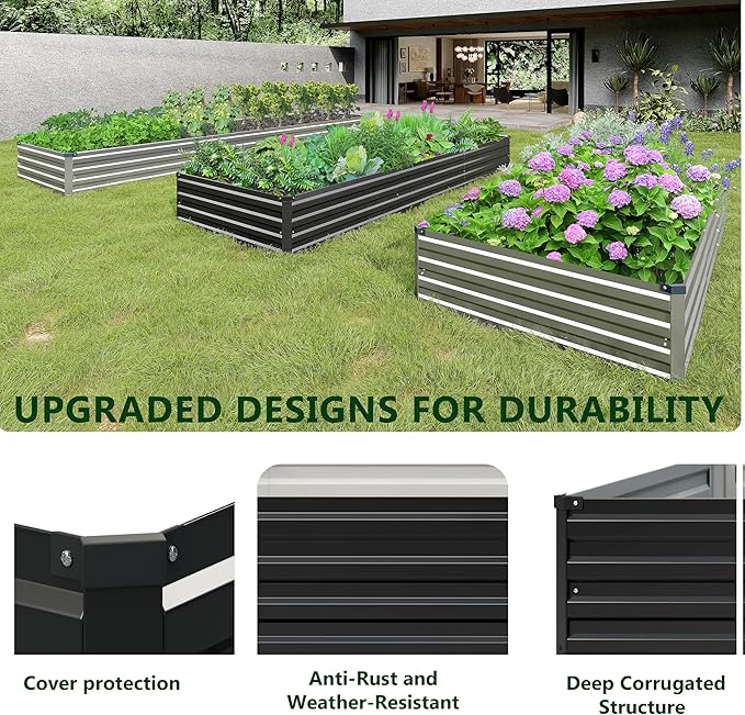 2PCS 9x3x1ft Galvanized Raised Garden Bed Kit,Metal Planter Box for Vegetables,Flowers,Herbs Durable Rust-Resistant Patio Gardening Beds,Black