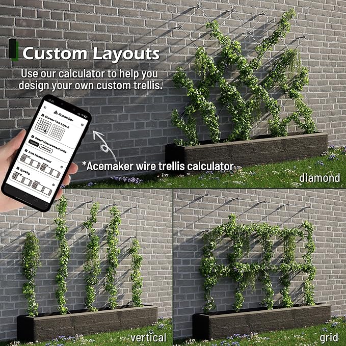 Wire Trellis for Climbing Plants Outdoor, 30-Set Wall Trellis Kit, T316 Espalier System for Fence and Garden DIY Projects (Hubs Only, Without Cable)