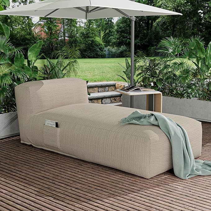 Outdoor Bean Bed Chair Sun Lounger, Outdoor Couch Sofa for Patio & Pool, Foam Filling Day Bed Furniture, Comfy Lazy Sofa for Outside, Water-Resistant Seating (Light Orange, 70'' L)