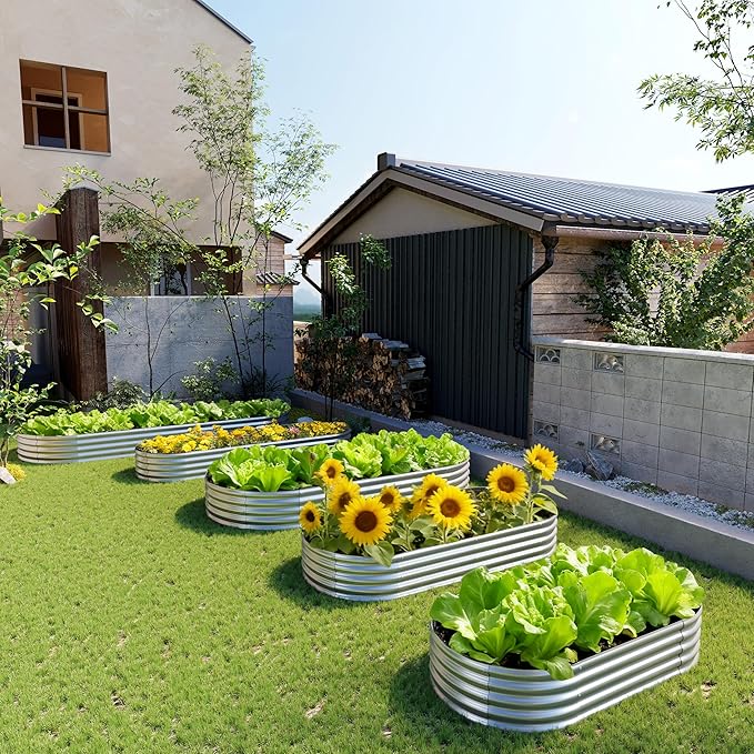 2PCS 8x4x1FT Galvanized Raised Garden Bed Kit,Vegetable Boxes-Oval Metal Flower Box,Large Planter Raised Beds Outdoor Garden for Planting,Fruit,Herb-Silver
